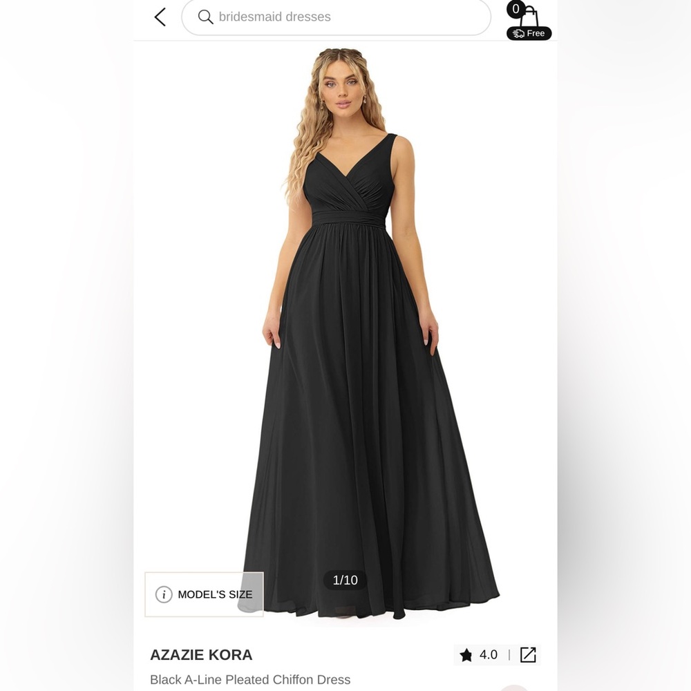 Azazie Kora bridesmaid dress black size 8